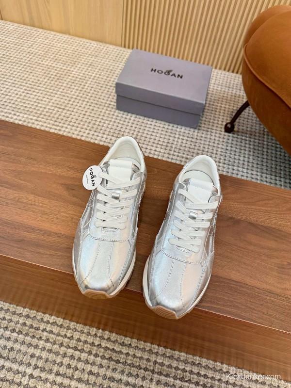 2025 Unisex HOGAN Silver Leather Sneakers