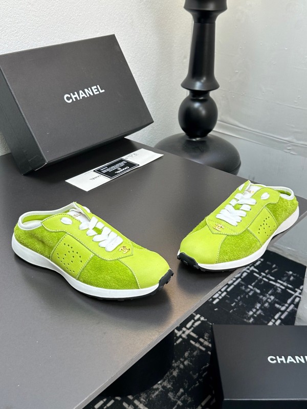 2025 Women CHANEL Green Suede Casual Sneakers Handmade For LY00360(F)