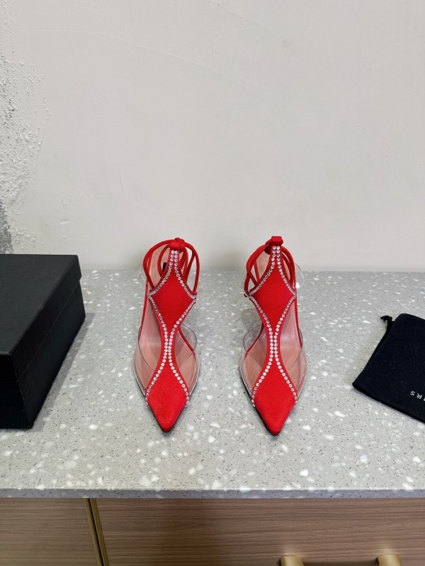 2025 Women Les Petits Joueurs Red Satin Leather High Heels KFY00290