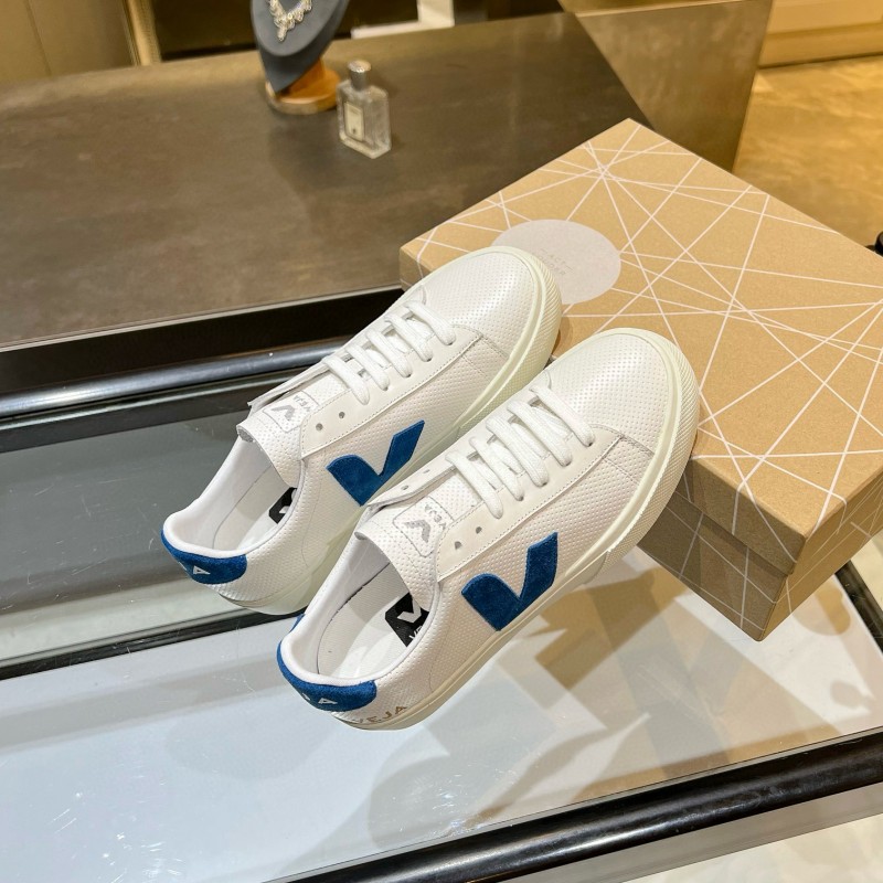 2025 Unisex VEJA White Blue Leather Canvas Sneakers MJ00240