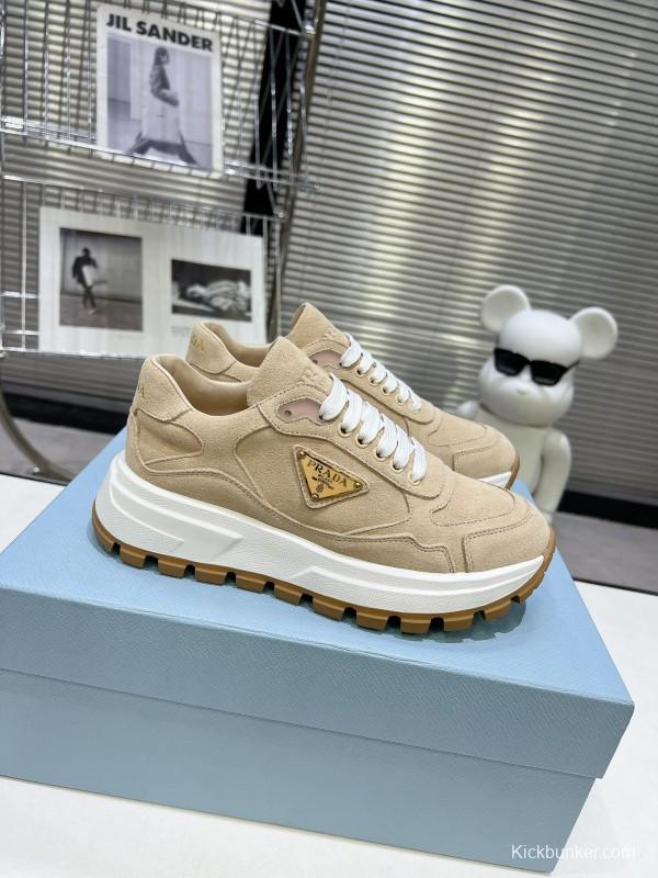 2025 Unisex Prada Beige Suede Leather Sneakers