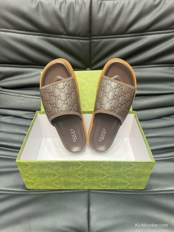 2024 Gucci brown leather Slippers MJ00200