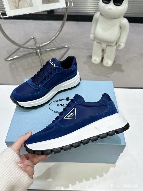 2025 Unisex Prada Blue Nylon Leather Sneakers KFY00310