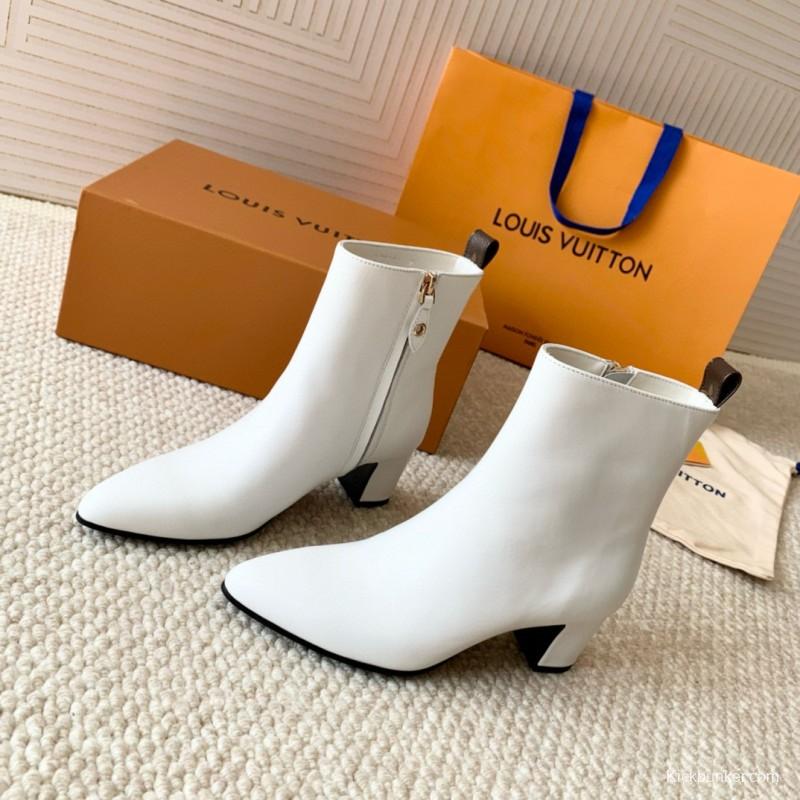 2024 Women Louis Vuitton White Leather Ankle Boots MJ00410