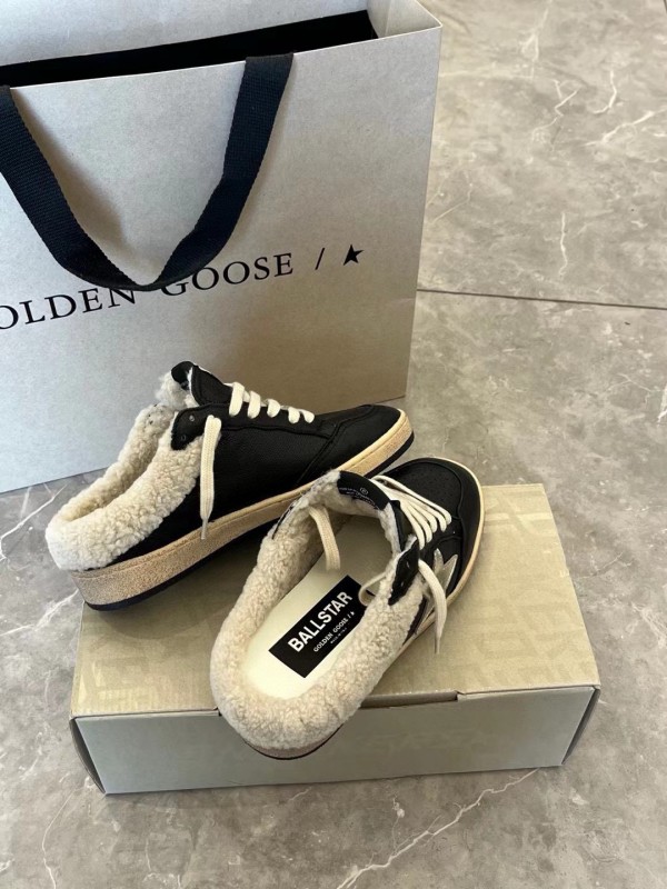 2024 GGDB Black White Leather Shearling Slippers MJ00280