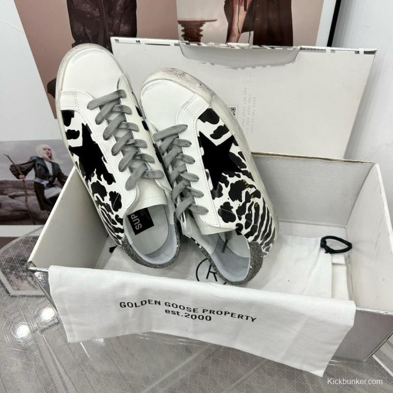 2025 Women GGDB Black White Leather Cow Print Sneakers
