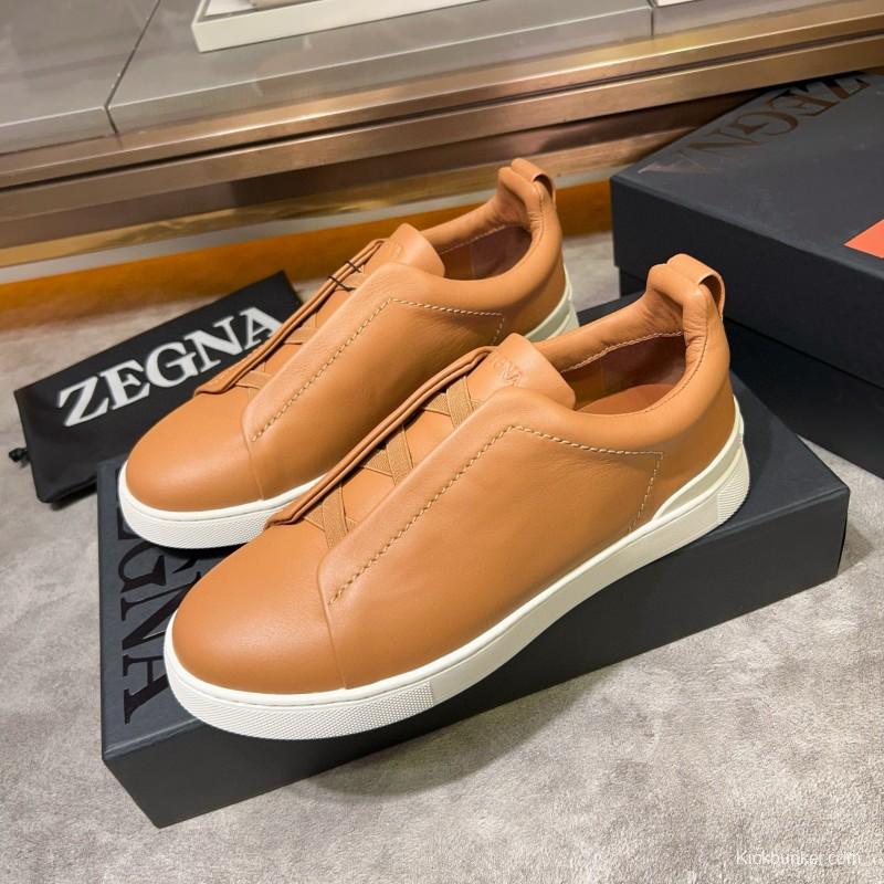 2024 Men Ermenegildo Zegna Camel Calf Leather Sneakers