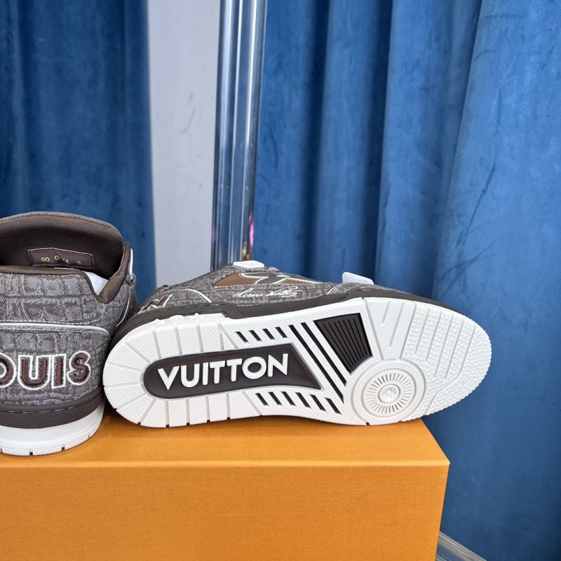 2025 Unisex Louis Vuitton Brown Grey Leather Trainer