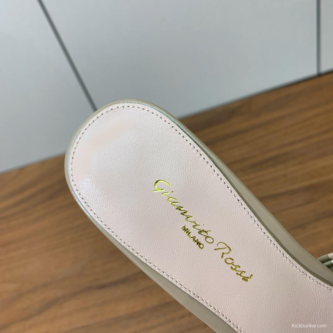 2025 Women Gianvito Rossi Beige Leather Pointed Toe High Heel Mule