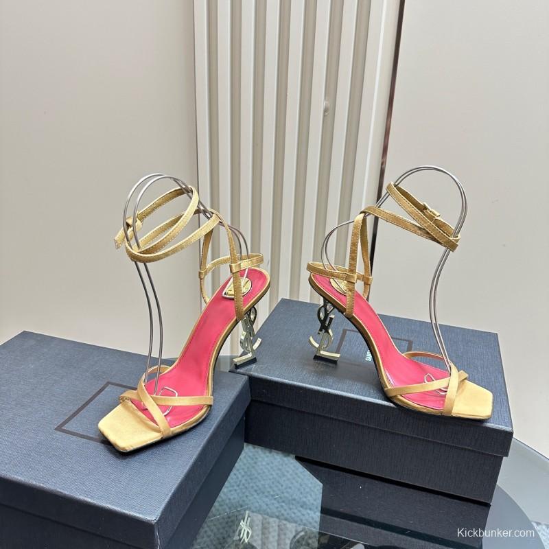 2025 Women Yves Saint Laurent Light Brown Satin High Heel Sandals