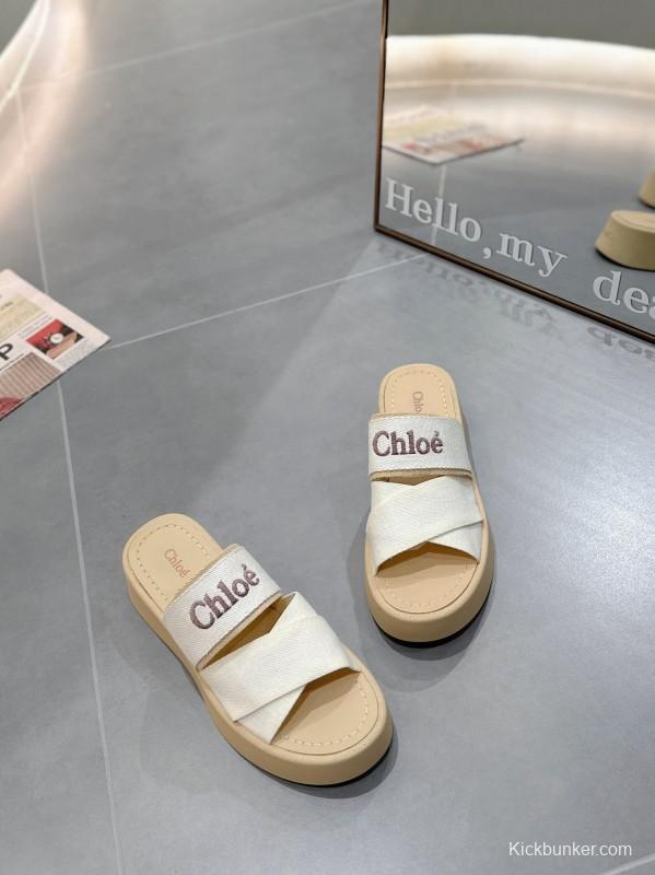 2025 Chloé White Canvas Slippers