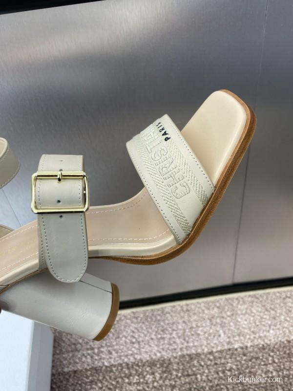 2025 Women Dior Beige Leather Sandals Buckle Strap High Heel