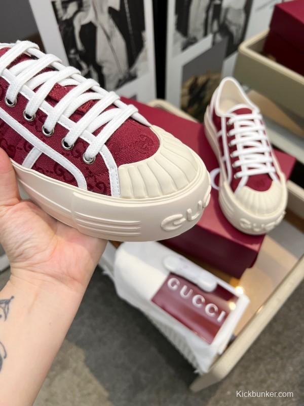 2025 Women Gucci Red White Canvas Sneakers