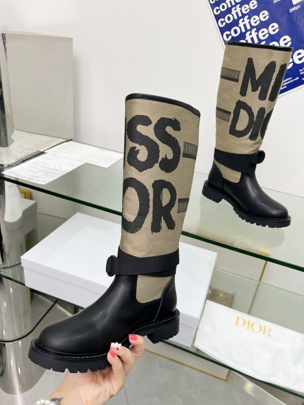 2024 Women Dior black beige leather canvas boots MJ00350