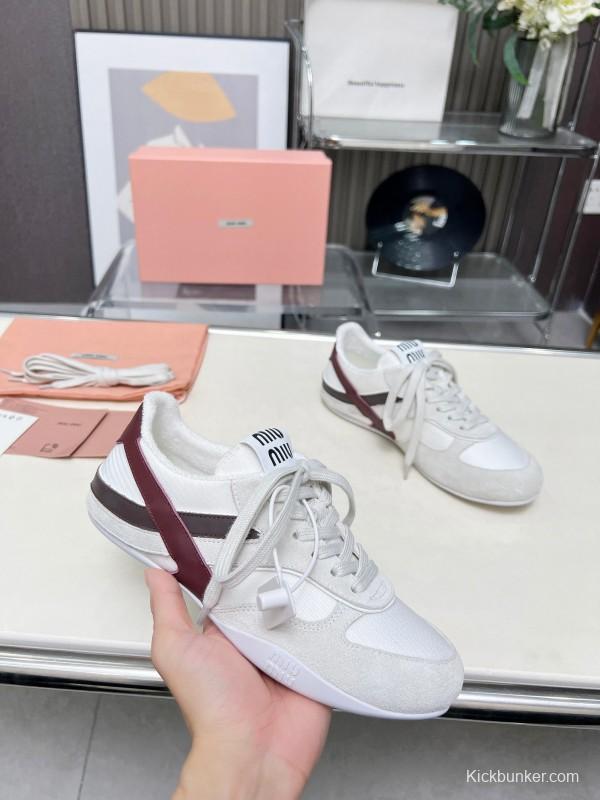 2025 Women Miu Miu White Burgundy Grey Suede Leather Sneakers LY00