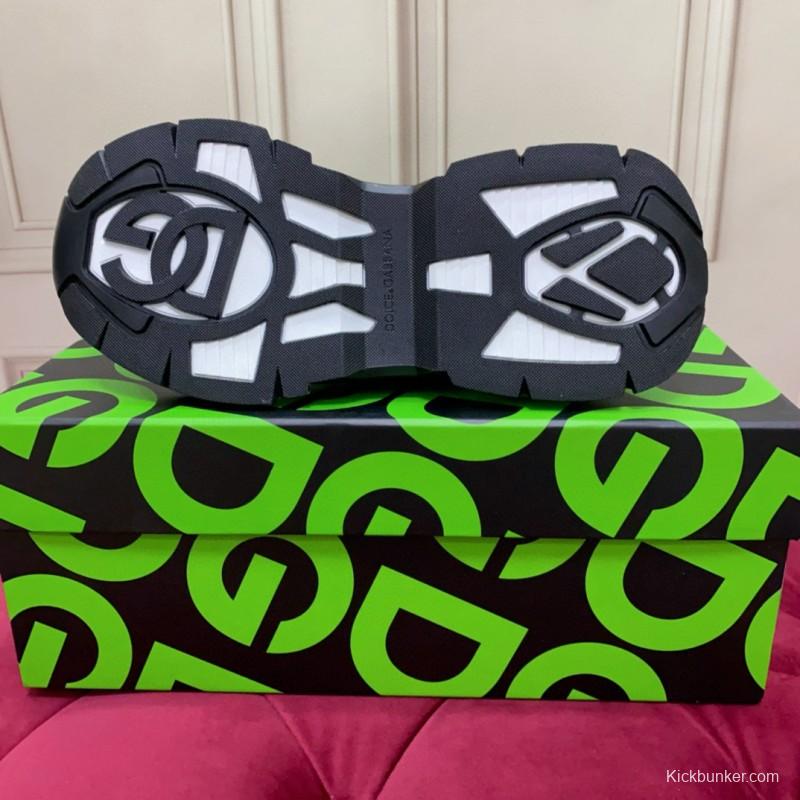 2024 Unisex Dolce & Gabbana Black White Knit Leather Sneakers MJ00340