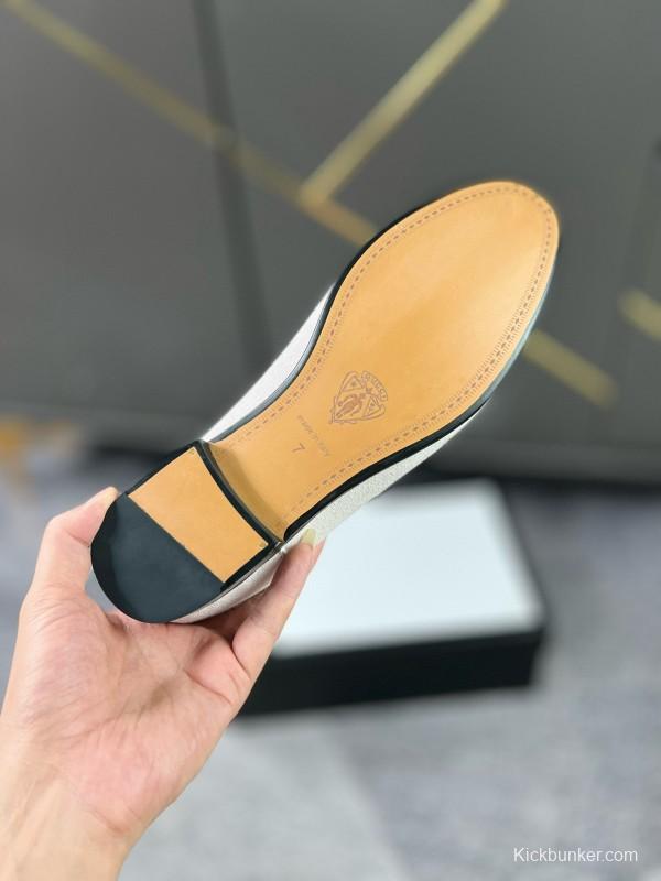 2024 Women Gucci White Suede Leather Loafers