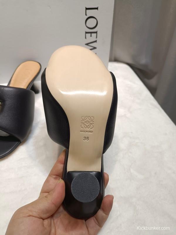 2025 Women Loewe Black Leather Slippers