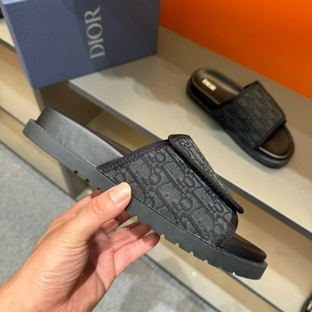 2024 Dior Black Fabric Leather Slippers MJ00180