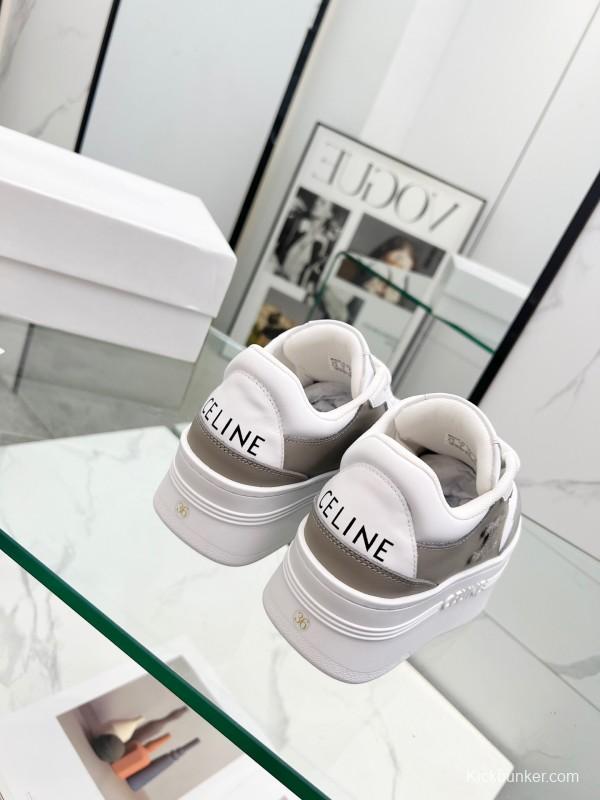 2025 Women CELINE White Grey Leather Sneakers