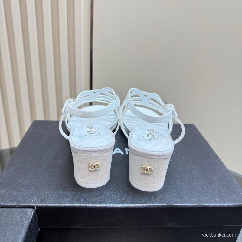 2025 Women Chanel White Suede Sandal KFY00290