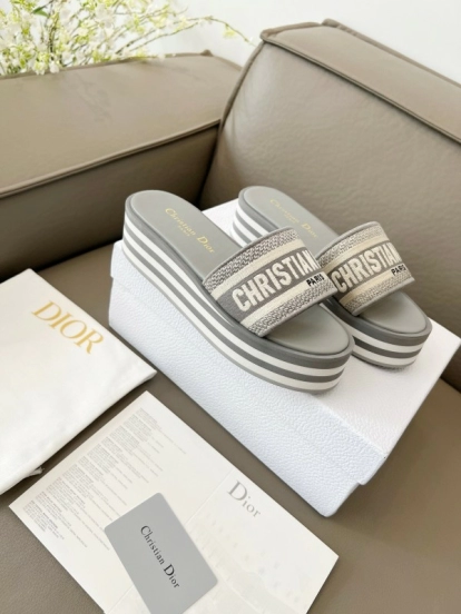 2025 Women Dior Grey Canvas Slippers CH