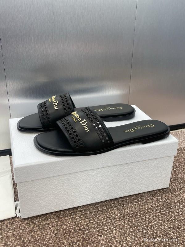 2025 Women Dior Black Leather Slides