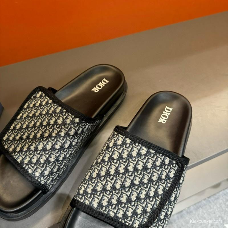 2024 Dior Black Grey Fabric Slippers MJ00180