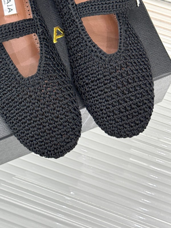2025 Women AlAIA Black Woven Leather Mary Jane KFY00310
