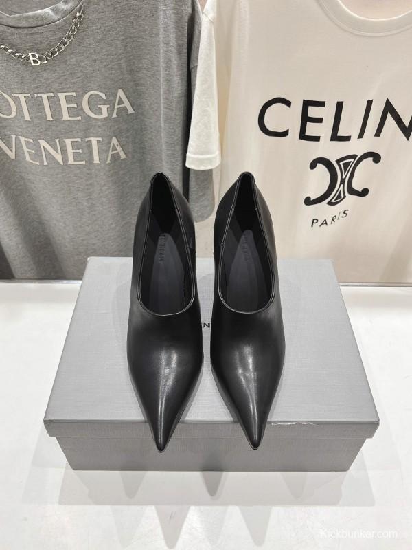 2025 Women Balenciaga Black Leather High Heel Shoes