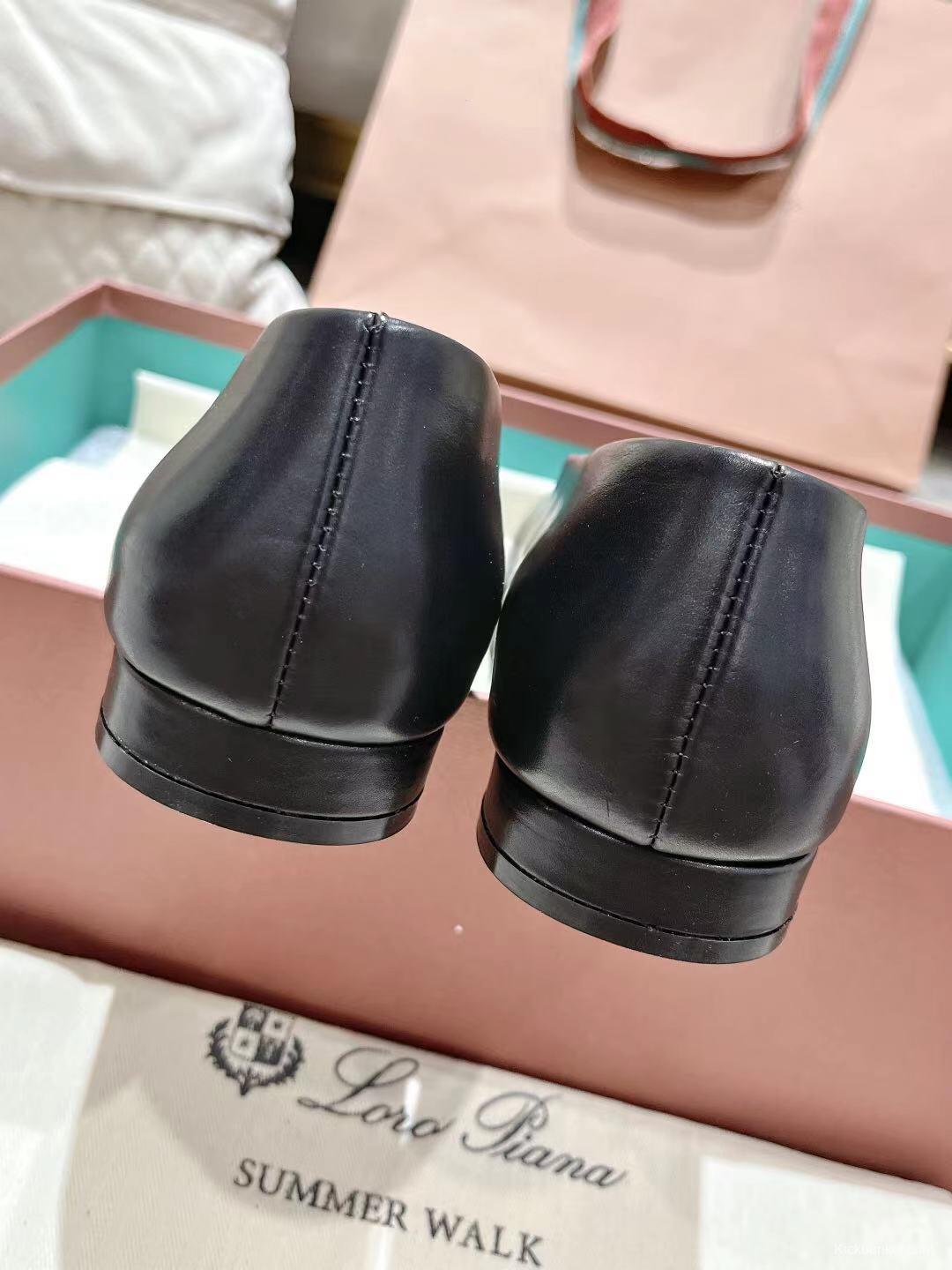 2025 Women LP Black Leather Ballet Flats