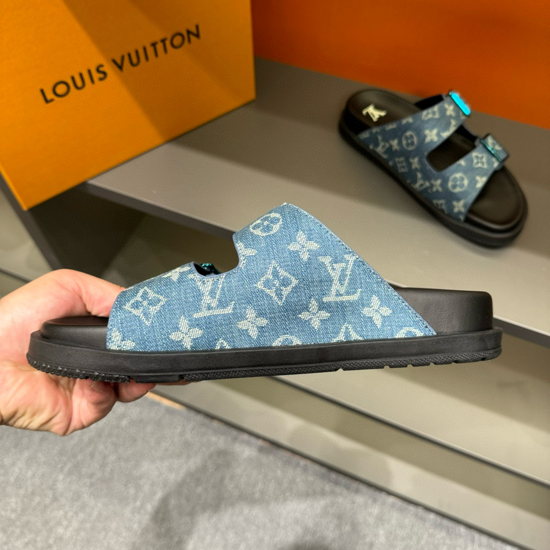 2024 Slippers Louis Vuitton Blue Denim Leather Slippers LY00420