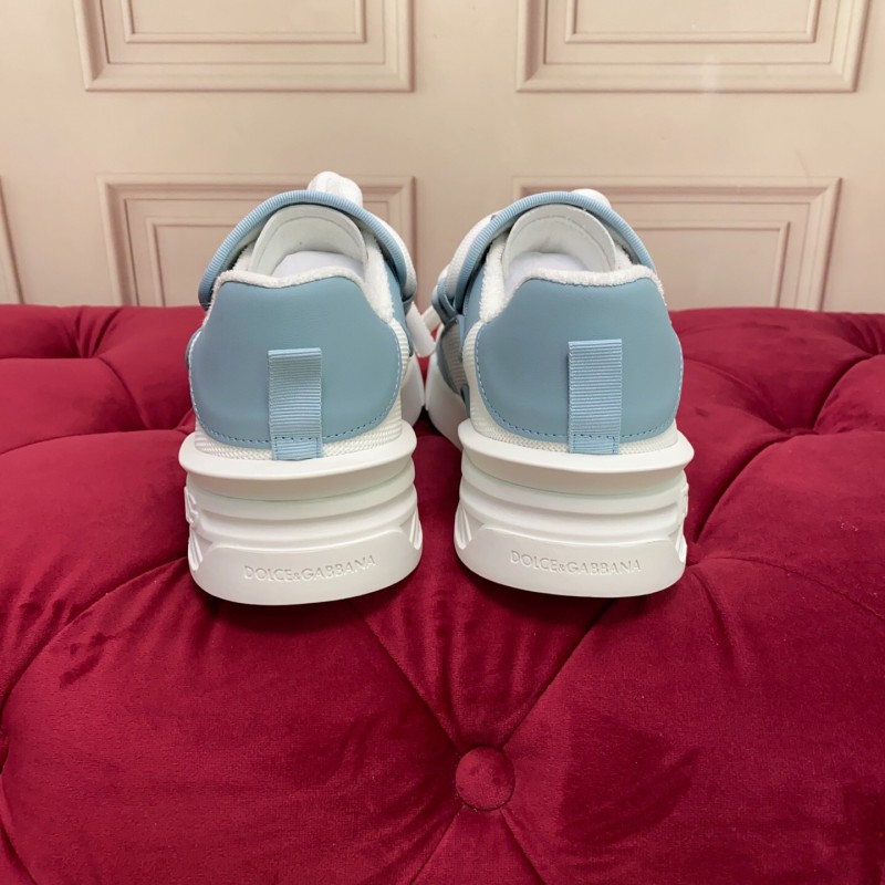 2025 Unisex Dolce & Gabbana White Blue Leather Mesh Sneakers