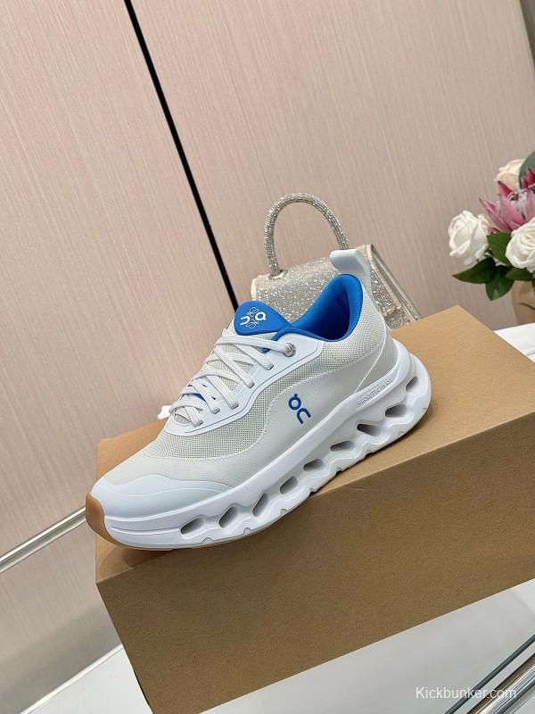 2025 Unisex Loewe White Blue Mesh Leather Sneakers