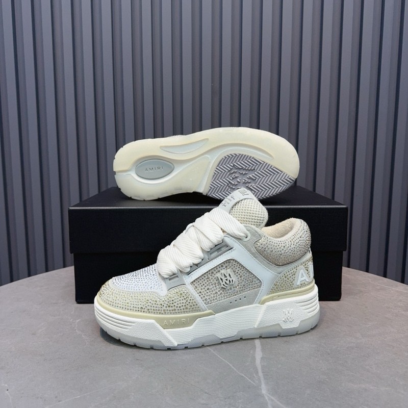 2024 Unisex Amiri Beige White Mesh Leather Sneakers MJ00410