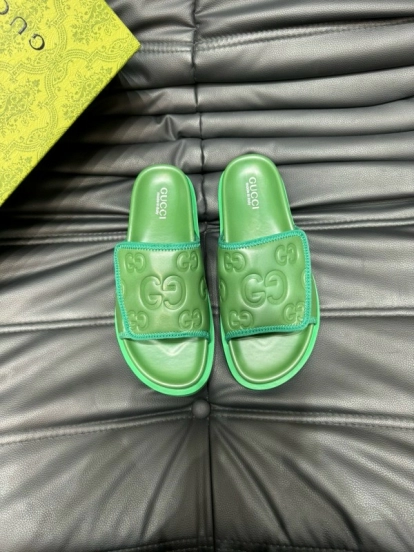 2024 Gucci Green Leather Slippers MJ00200