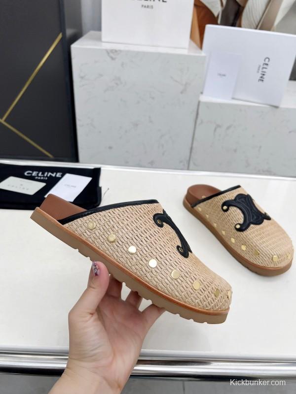2025 Slippers CELINE Beige Black Leather Slippers LY00240