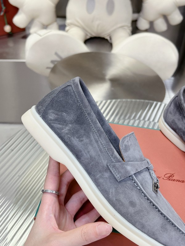 2024 Unisex Loro Piana Grey Suede Loafers MJ00270