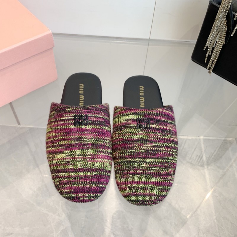 2025 Miumiu Purple Green Black Knitted Slippers