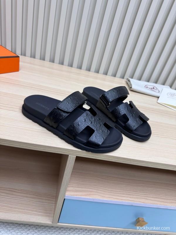 2025 Slippers Hermès Black Leather Slippers