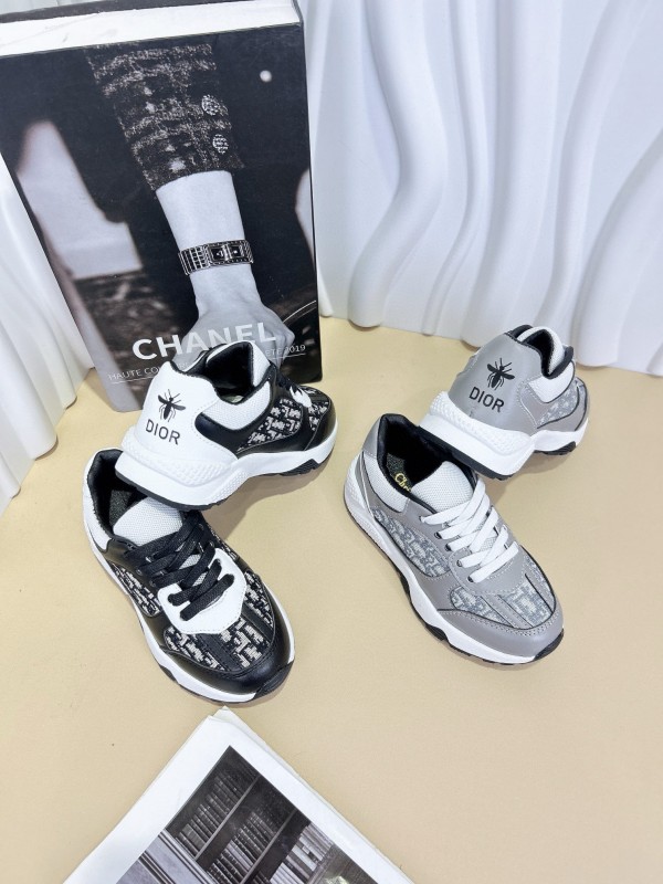 2024 Kids CHANEL Black White Leather Sneakers