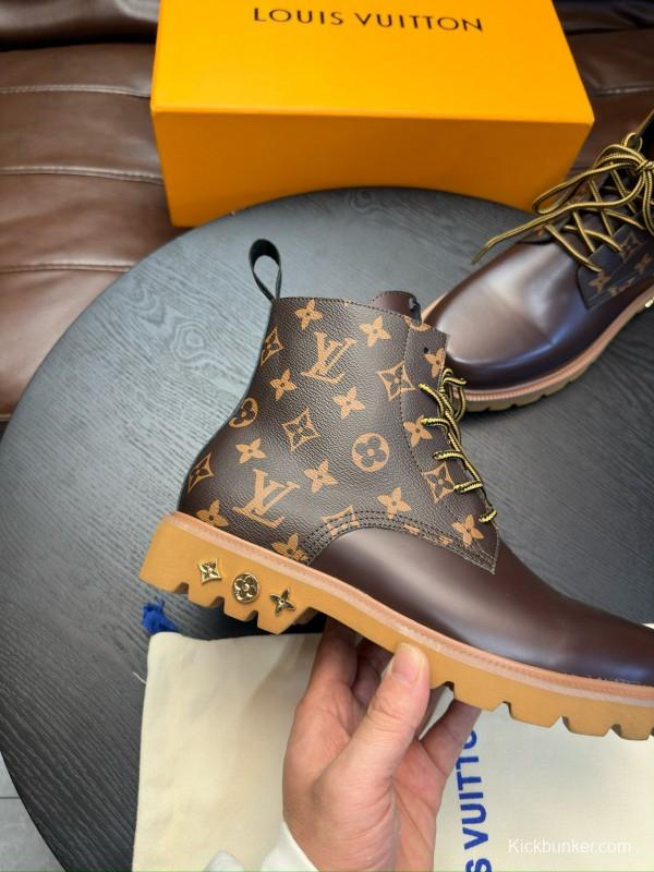 2024 Men Louis Vuitton Brown Leather High Top Boots MJ00440