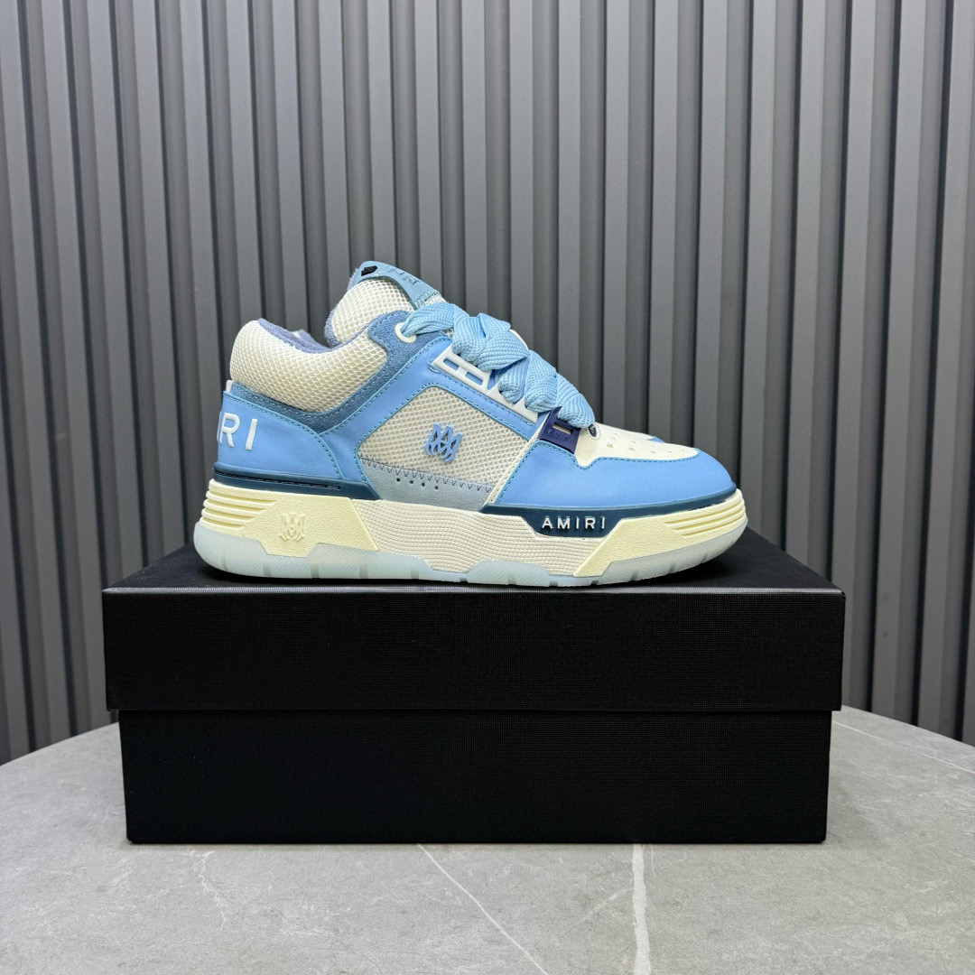 2024 Unisex Amiri Light Blue White Leather Sneakers MJ00360