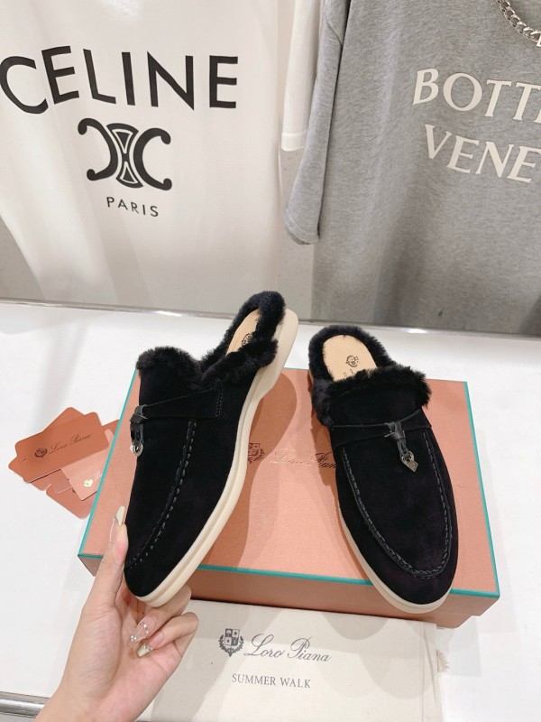 2024 Slippers LP Black Suede Shearling Loafers MJ00300