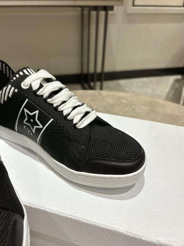 2025 Women Dior Black White Knit Leather Sneakers KFY00330