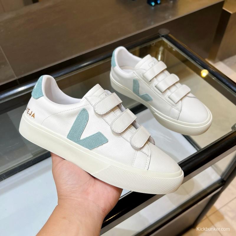 2025 Women VEJA White Blue Leather Canvas Vulcanized Sneakers MJ00240