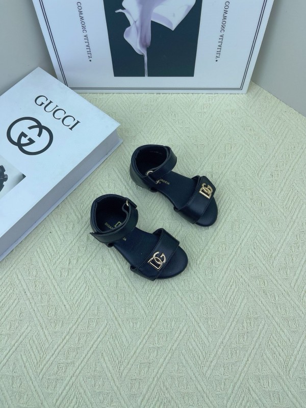 2025 Kids Dolce & Gabbana White Black Leather Sandals DG