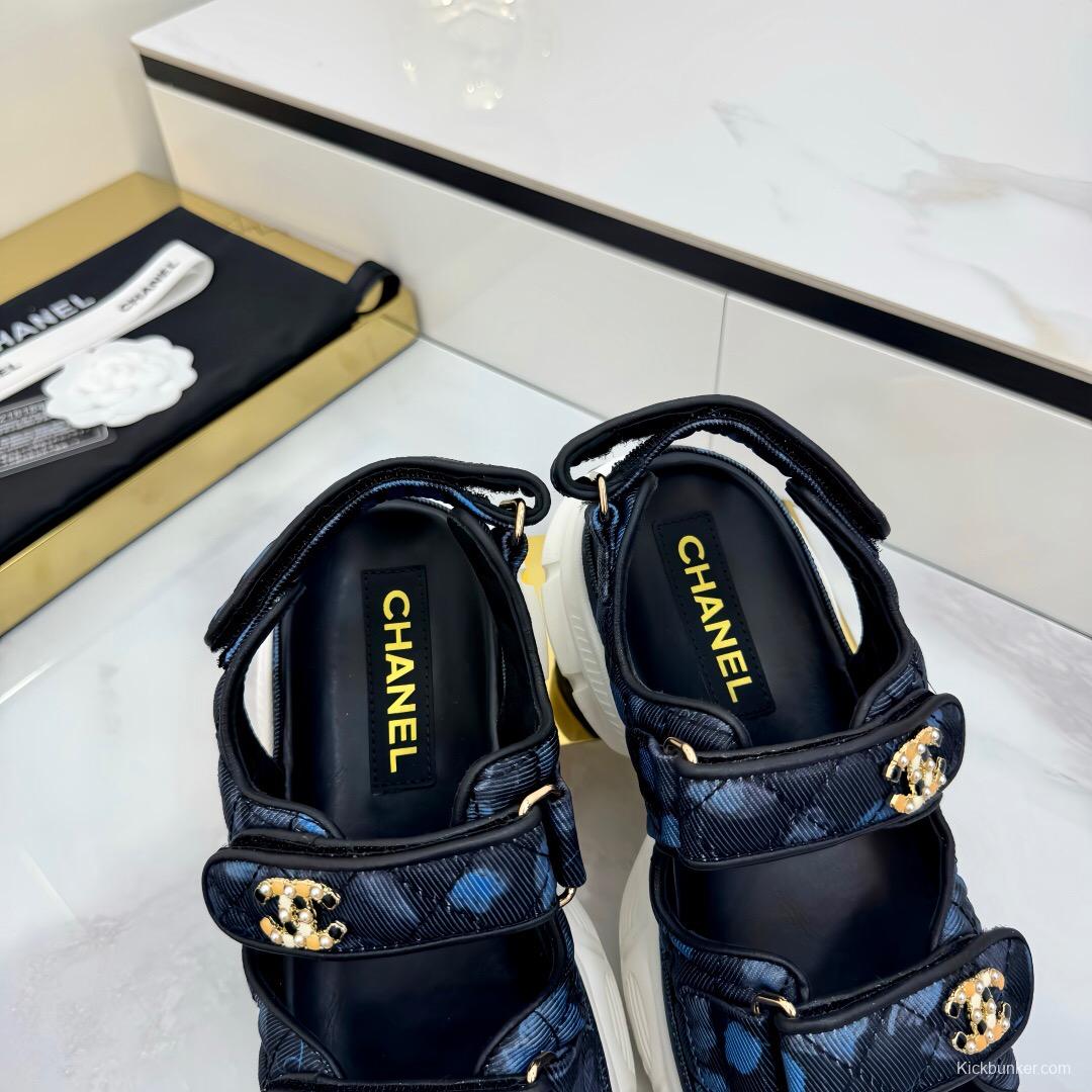 2025 Women Chanel Black Nylon Sandal Platform Chain LY00330
