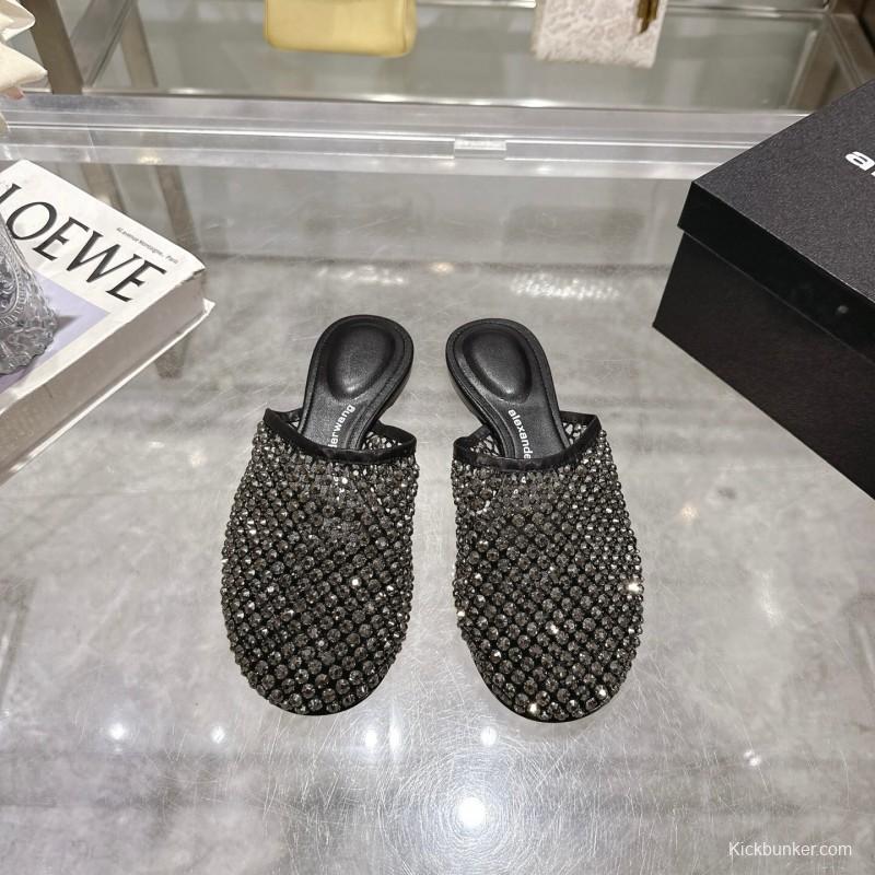 2025 Slippers Alexander Wang Black Mesh Leather Stud LY00310