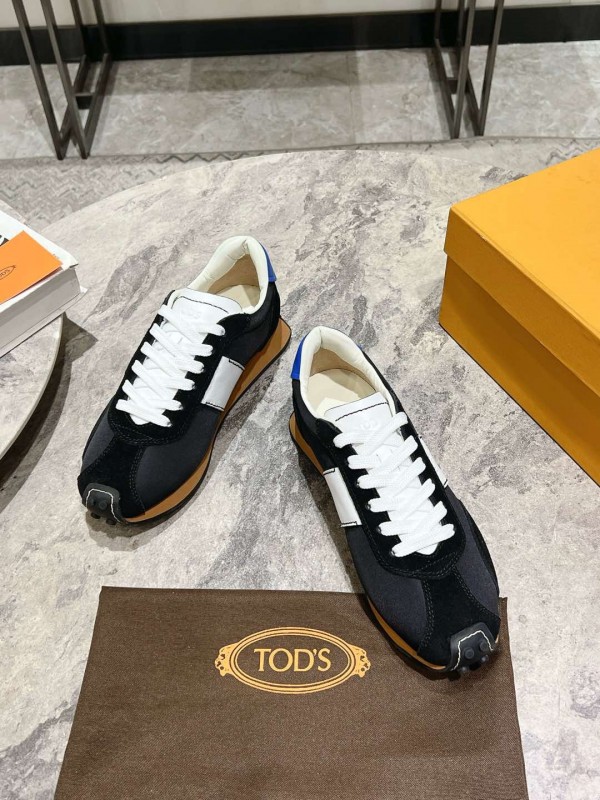 2025 Women TOD'S Black White Nylon Calfskin Sneakers
